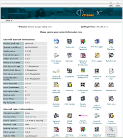 The cPanel homa page